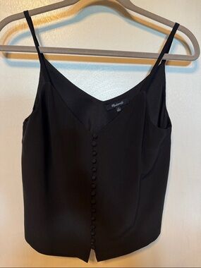 Madewell Silk Black Button-Front V-Neck Cami
